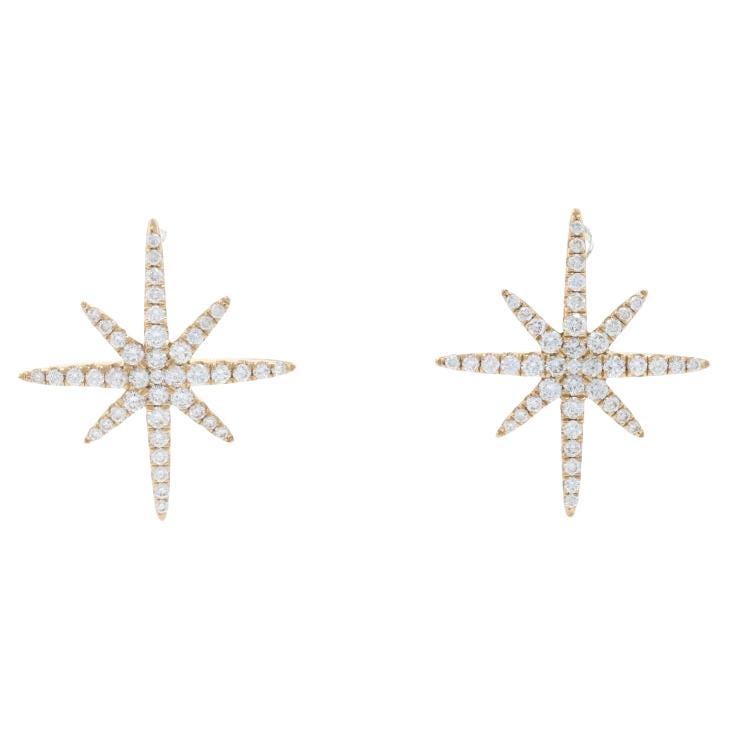 Yellow Gold Diamond Starburst Stud Earrings 14k Rd .42ctw North Star Pierced