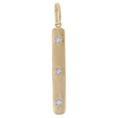 Yellow Gold Diamond Starburst Three-Stone Pendant - 14k Celestial Brushed Bar