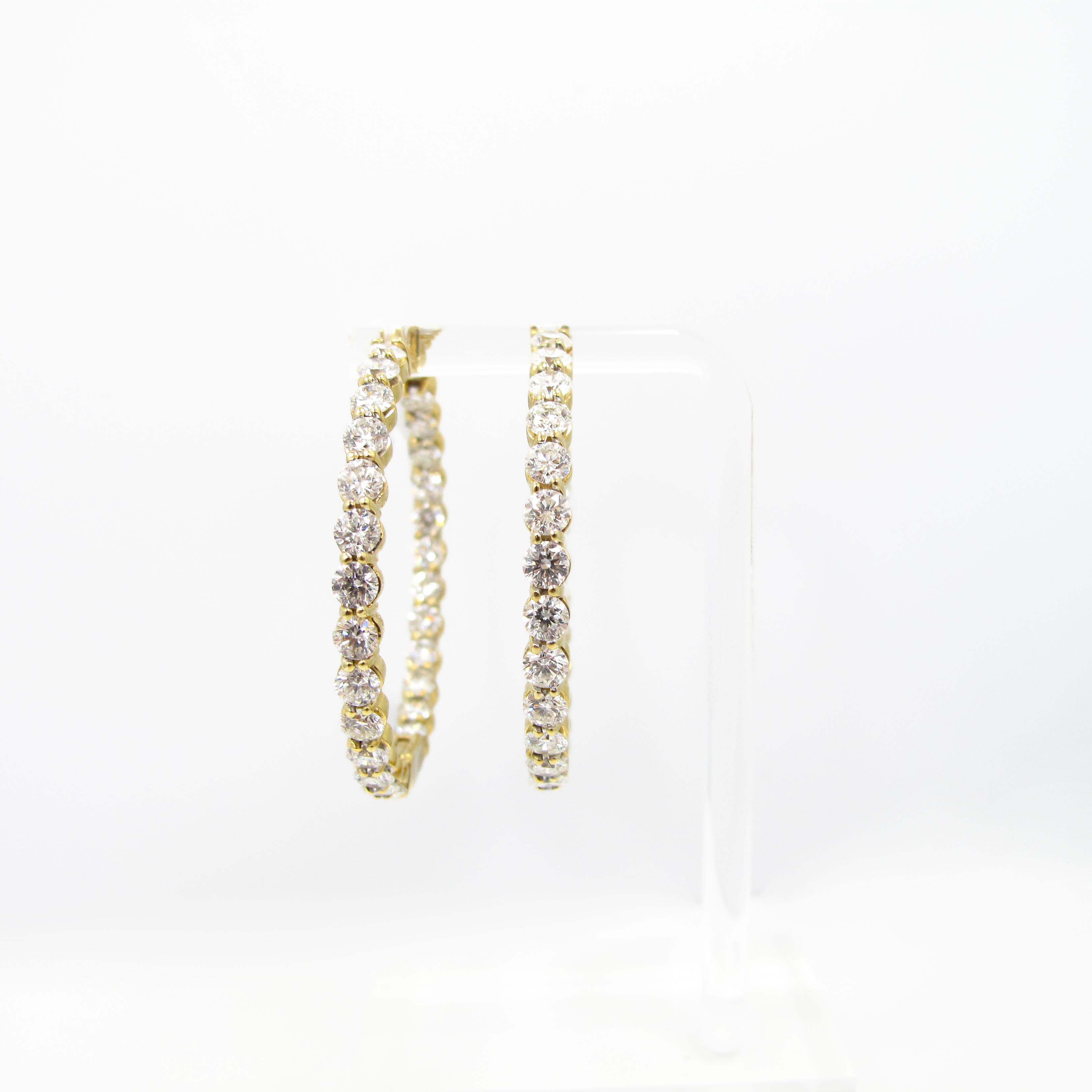 Round Cut Yellow Gold Diamond Statement Hoops For Sale