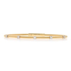 Yellow Gold Diamond Station Bangle Bracelet 6 3/4" 14k Round Brilliant .25ctw
