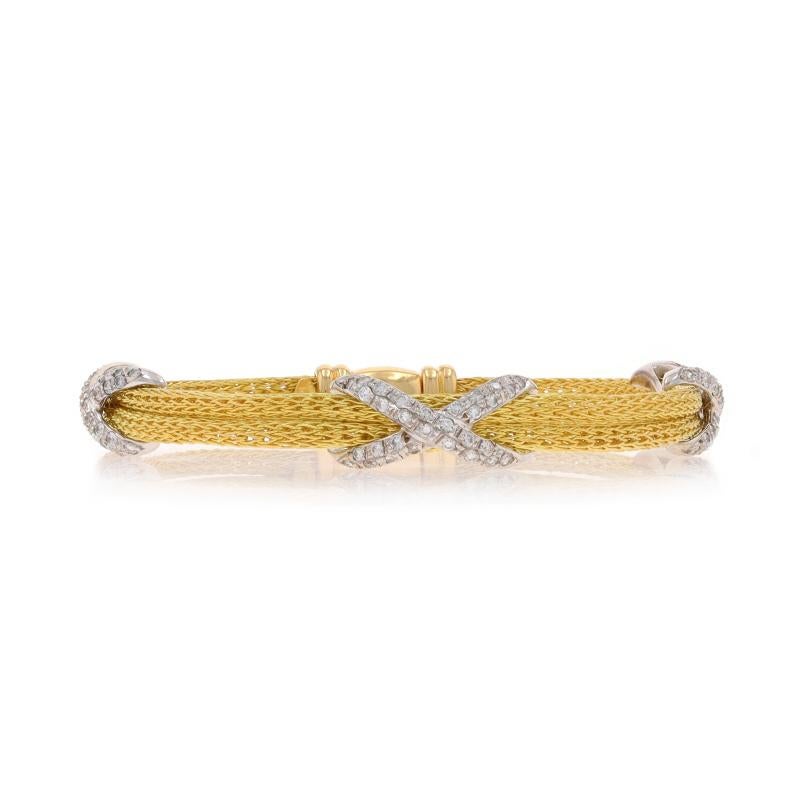 Metallgehalt: 18k Gelbgold & 18k Weißgold

Informationen zu Stein

Natürliche Diamanten
Karat(e): .90ctw
Schliff: Runder Brillant
Farbe: F - G
Reinheit: VS1 - VS2

Karat gesamt: .90ctw

Kette Stil: Fuchsschwanz
Armband Style: Kette