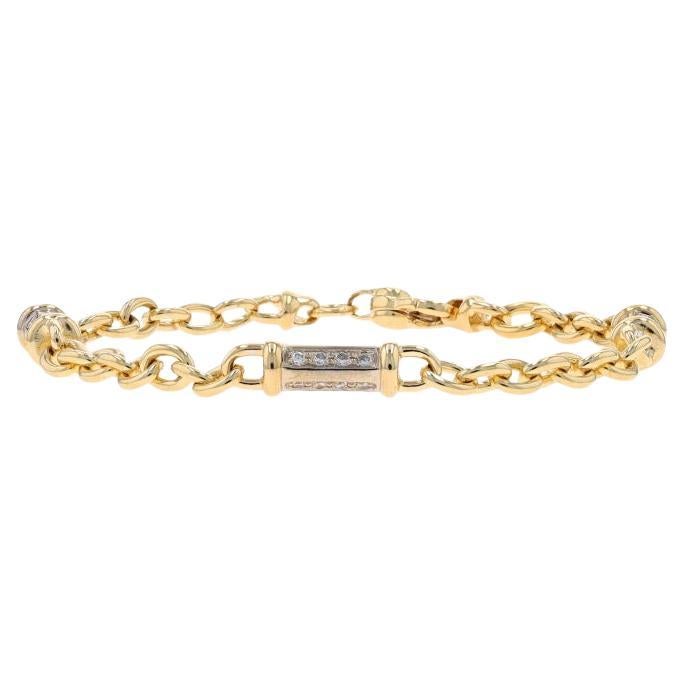 Gelbgold Diamant Station Armband 8" - 14k Runde Brillant .96ctw Kabelkette