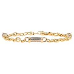 Yellow Gold Diamond Station Bracelet 8" - 14k Round Brilliant .96ctw Cable Chain