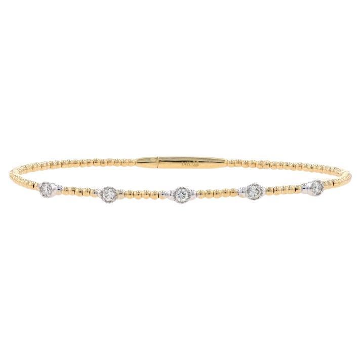 Yellow Gold Diamond Station Flex Bangle Bracelet 6 1/2" -14k Rnd .27ctw Milgrain For Sale