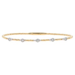 Yellow Gold Diamond Station Flex Bangle Bracelet 6 1/2" -14k Rnd .27ctw Milgrain