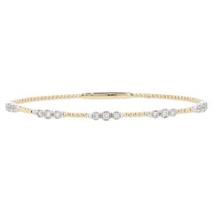 Yellow Gold Diamond Station Flex Bangle Bracelet 6 1/2" 14k Rnd .44ctw Milgrain