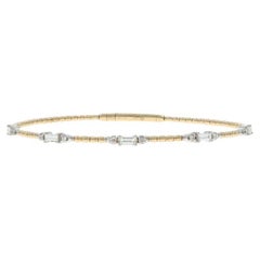Yellow Gold Diamond Station Flex Bangle Bracelet 6 3/4" - 14k Baguette .68ctw