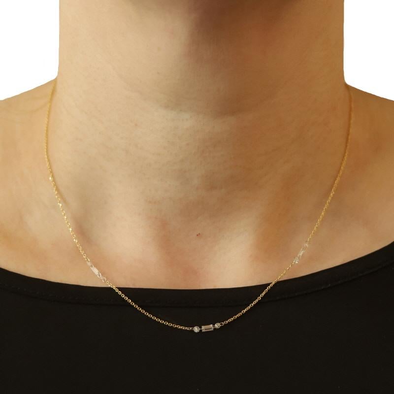 Gelbgold Diamant Station Halskette 14k Runde Brillant & Baguette .66ctw (Rundschliff) im Angebot