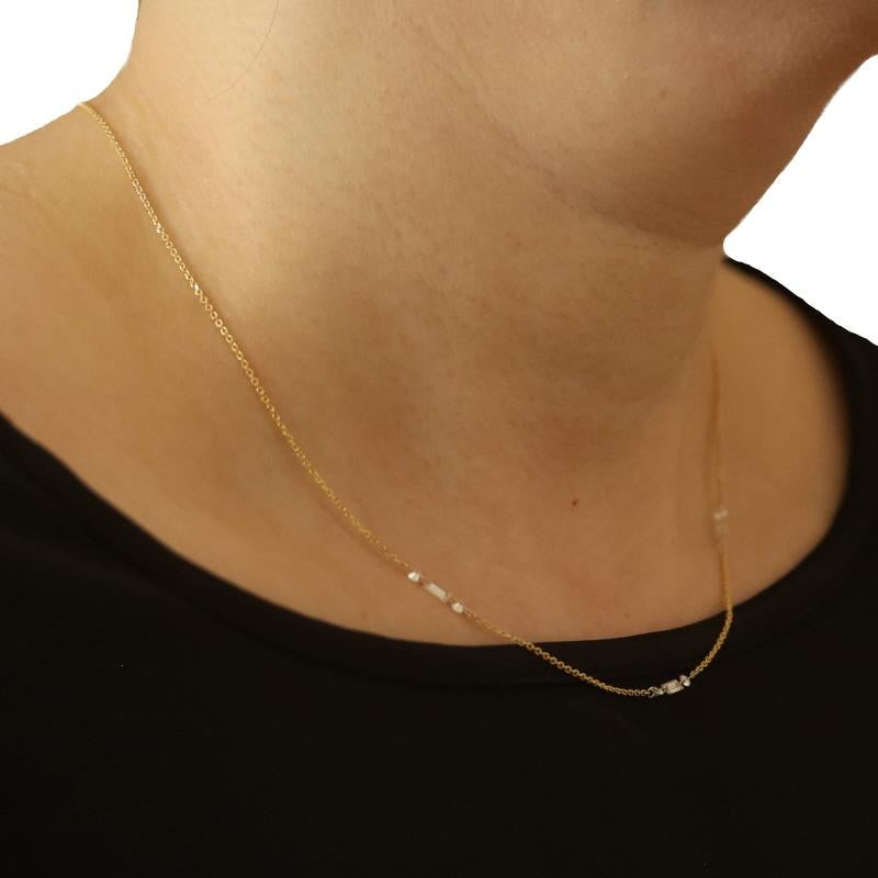 Gelbgold Diamant Station Halskette 14k Runde Brillant & Baguette .66ctw Damen im Angebot