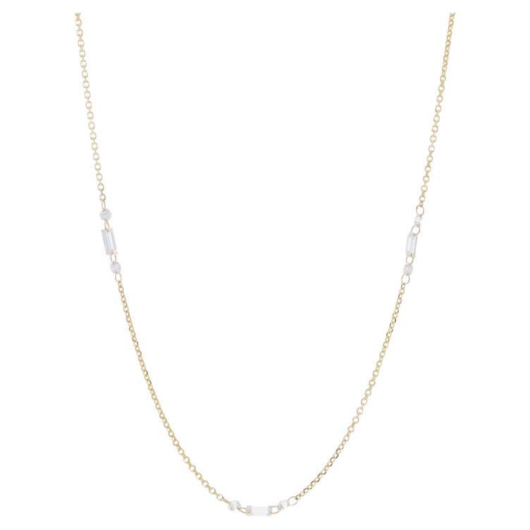 Gelbgold Diamant Station Halskette 14k Runde Brillant & Baguette .66ctw im Angebot