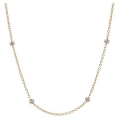 Yellow Gold Diamond Station Necklace - 14k Single Cut .20ctw Adjustable