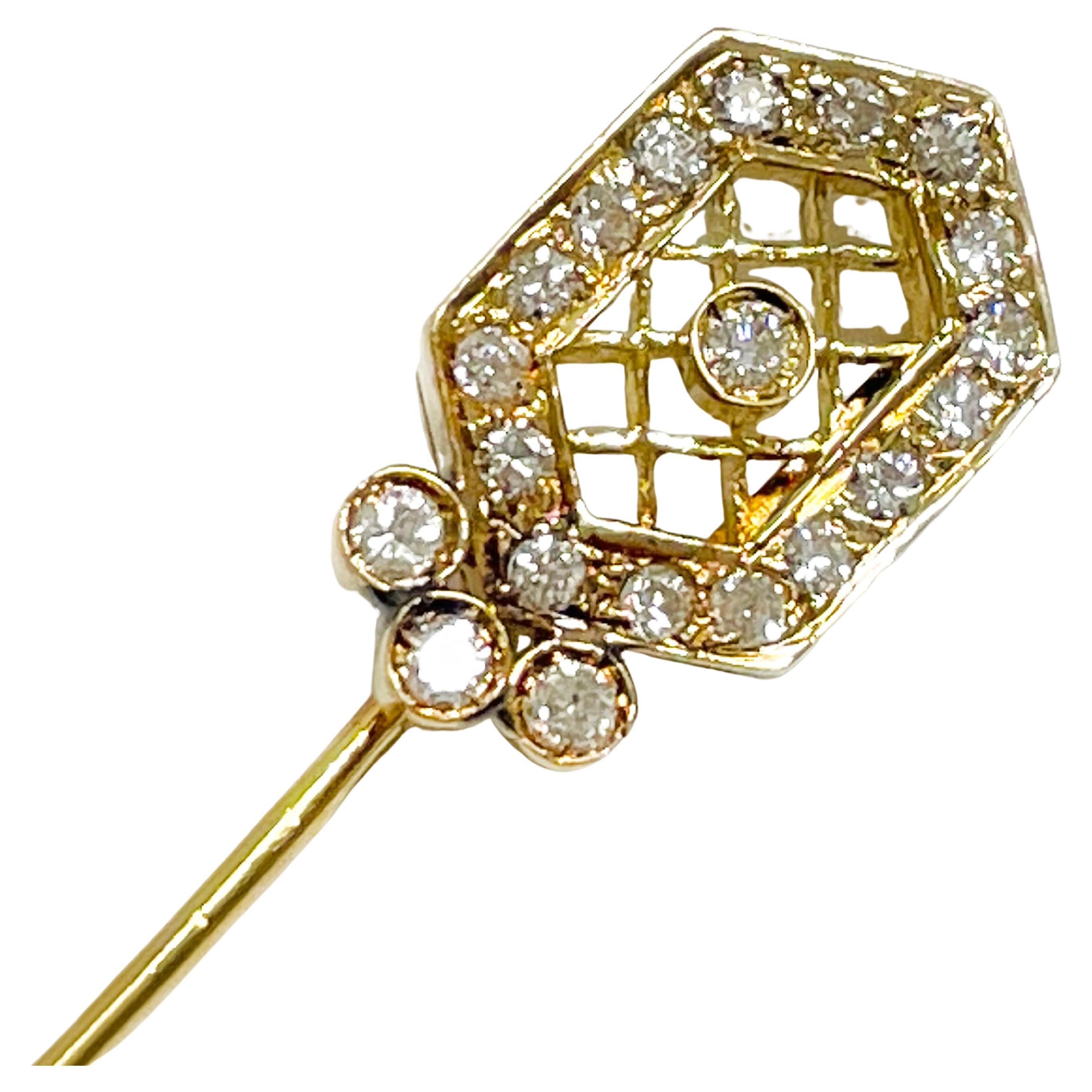 Yellow Gold Diamond Stick Pin For Sale