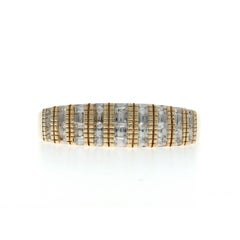 Yellow Gold Diamond Stripe Band - 10k Single & Baguette .10ctw Tapered Ring