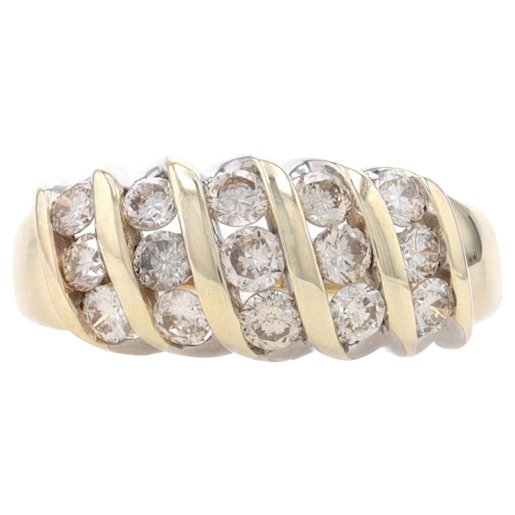 Gelbgold Diamantstreifen-Cluster-Ring 10k rund 1,00ctw Champagnerbraun