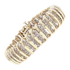 Yellow Gold Diamond Stripe Link Bracelet 10 Karat Round Brilliant Cut 9.00 Carat