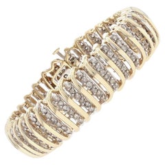 Yellow Gold Diamond Stripe Link Bracelet, 10k Round Brilliant Cut 9.00 Carat