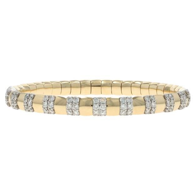 Yellow Gold Diamond Stripe Stretch Link Bracelet 7" -14k Round Brilliant 2.13ctw