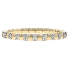 Yellow Gold Diamond Stripe Stretch Link Bracelet 7" -14k Round Brilliant 2.13ctw