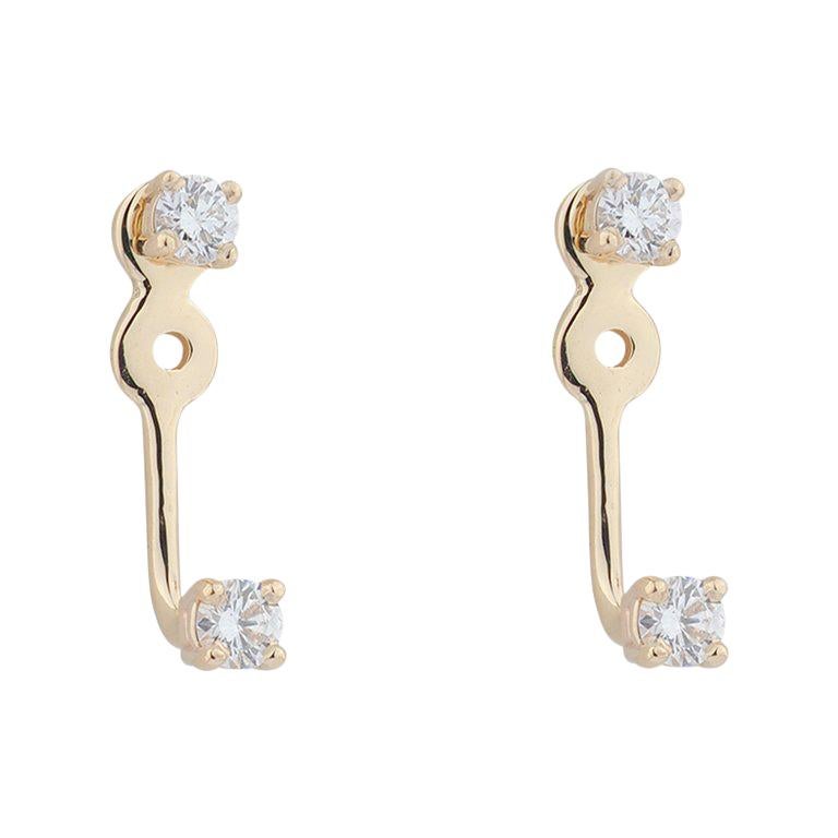 Yellow Gold Diamond Stud and Ear Jacket Earrings For Sale