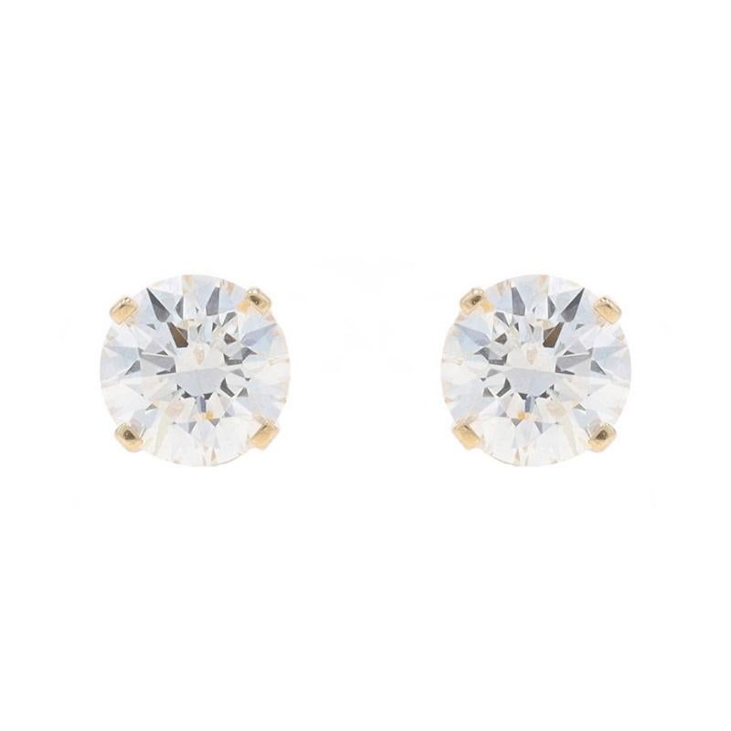 Metal Content: 10k Yellow Gold

Stone Information

Natural Diamonds
Carat(s): 1.10ctw
Cut: Round Brilliant
Color: G - H
Clarity: I1

Total Carats: 1.10ctw

Style: Stud
Fastening Type: Butterfly Closures

Measurements

Tall: 7/32