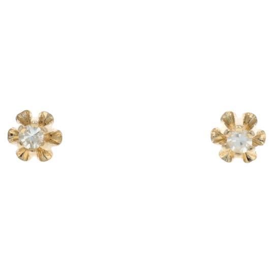 Yellow Gold Diamond Stud Earrings - 14k 2.00ctw Floral Buttercup Mounts Pierced