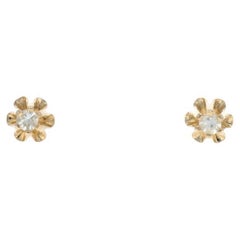 Yellow Gold Diamond Stud Earrings - 14k 2.00ctw Floral Buttercup Mounts Pierced