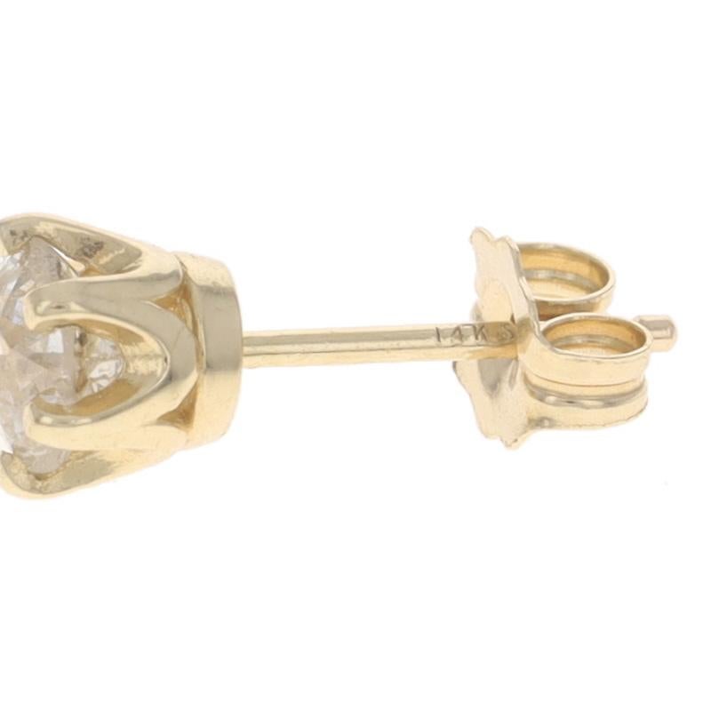 Boucles d'oreilles en or jaune avec diamants 14k European .90ctw Pierced en vente 1