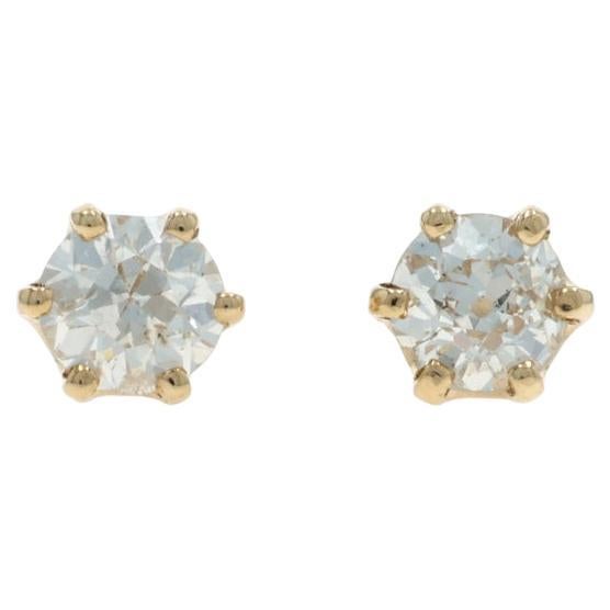 Boucles d
oreilles en or jaune avec diamants 14k European .90ctw Pierced en vente