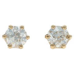 Yellow Gold Diamond Stud Earrings 14k European .90ctw Pierced