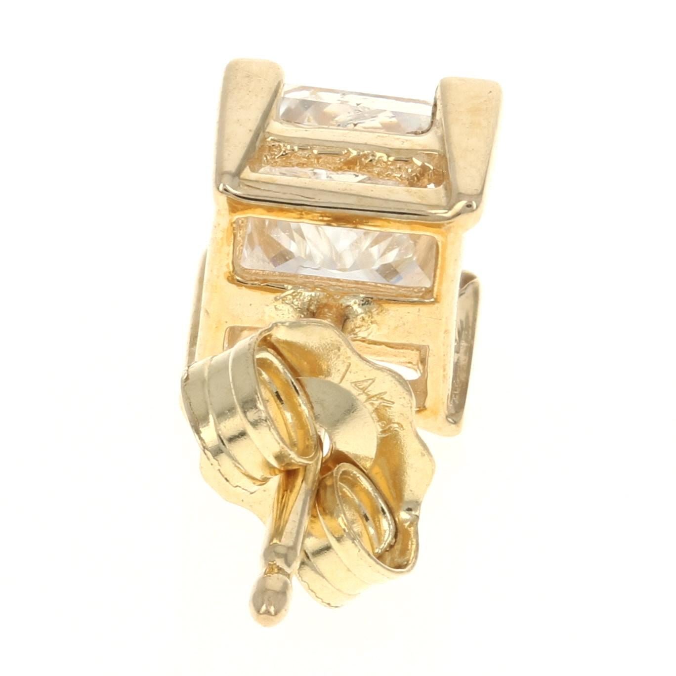 Yellow Gold Diamond Stud Earrings, 14 Karat Princess Cut 1.00 Carat Pierced In Excellent Condition In Greensboro, NC