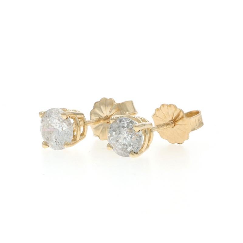 Pendientes de oro amarillo con diamantes - 14k Brillante redondo 1.00ctw Perforados Corte redondo en venta