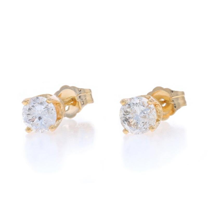 Boucles d'oreilles en or jaune 14k à diamants ronds et brillants 1.00ctw Pierced Excellent état - En vente à Greensboro, NC