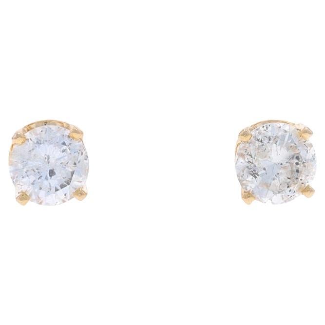 Boucles d'oreilles en or jaune 14k à diamants ronds et brillants 1.00ctw Pierced en vente