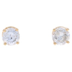 Boucles d'oreilles en or jaune 14k à diamants ronds et brillants 1.00ctw Pierced
