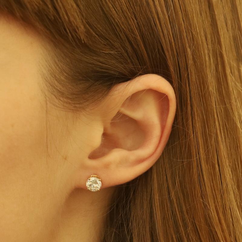 Yellow Gold Diamond Stud Earrings -14k Round Brilliant 1.70ctw Pierced Screw-Ons In Excellent Condition In Greensboro, NC