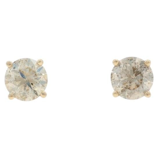Yellow Gold Diamond Stud Earrings -14k Round Brilliant 2.00ctw Pierced Screw-Ons