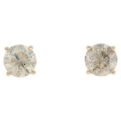 Yellow Gold Diamond Stud Earrings -14k Round Brilliant 2.00ctw Pierced Screw-Ons