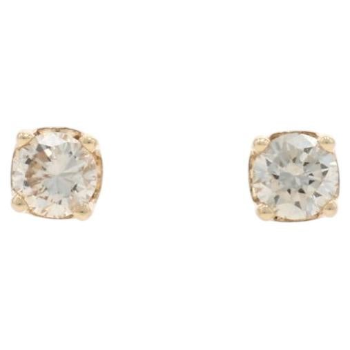 Yellow Gold Diamond Stud Earrings - 14k Round Brilliant .30ctw Pierced