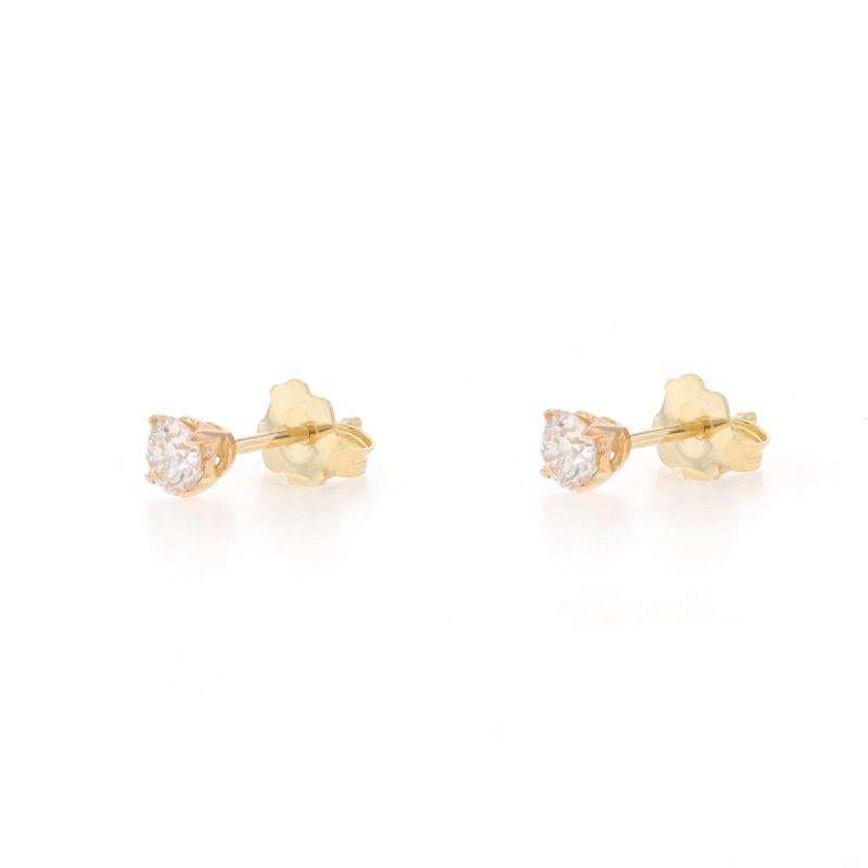 Round Cut Yellow Gold Diamond Stud Earrings - 14k Round Brilliant .50ctw Pierced