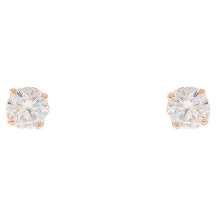 Yellow Gold Diamond Stud Earrings - 14k Round Brilliant .50ctw Pierced