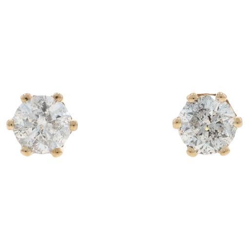 Yellow Gold Diamond Stud Earrings - 14k Round Brilliant .50ctw Pierced
