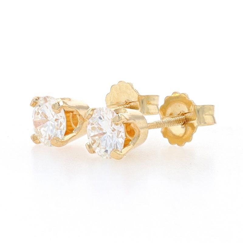 Round Cut Yellow Gold Diamond Stud Earrings - 14k Round Brilliant .80ctw Pierced Screw-Ons For Sale