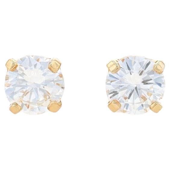 Yellow Gold Diamond Stud Earrings - 14k Round Brilliant .80ctw Pierced Screw-Ons For Sale
