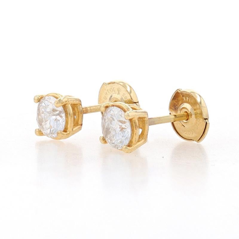 Taille ronde Boucles d'oreilles en or jaune 14k diamant rond brillant .90ctw La Pousette Pierce en vente