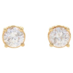 Yellow Gold Diamond Stud Earrings 14k Round Brilliant .90ctw La Pousette Pierced