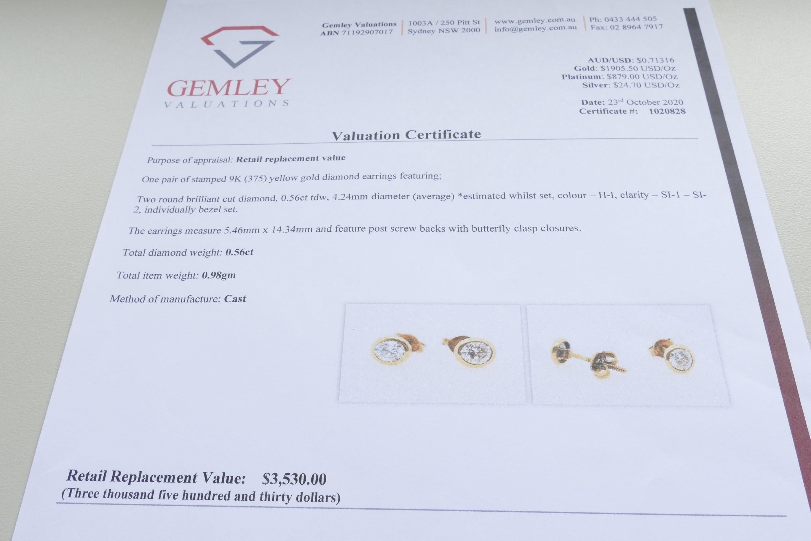 Yellow Gold Diamond Stud Earrings In Excellent Condition In Splitter's Creek, NSW