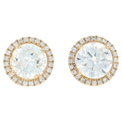 Yellow Gold Diamond Stud Earrings w/ Halo Enhancer Jackets 14k Round 1.67ctw GIA