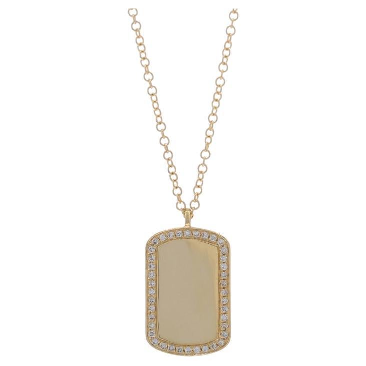 Yellow Gold Diamond Tag Halo Pendant Necklace 14k Round Brilliant Adjustable