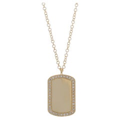 Yellow Gold Diamond Tag Halo Pendant Necklace 14k Round Brilliant Adjustable