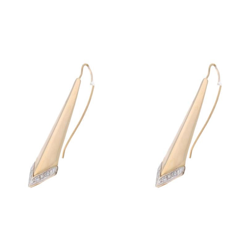 Single Cut Yellow Gold Diamond Tapered Knife-Edge Point Drop Earrings - 14k Single Pierced For Sale